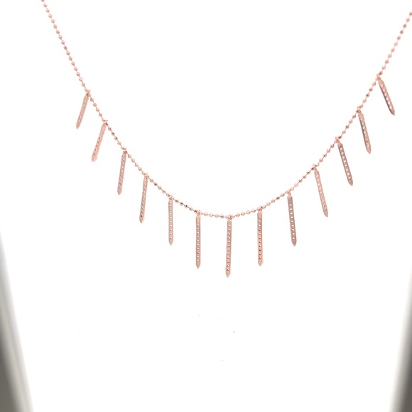 "14.5" Dainty Bar & Bead Dangle Necklace – 14K Rose Gold Plated Sterling Silver" - Picture 3 of 5